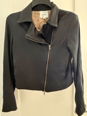 VINCE Black Leather Moto Jacket | Small